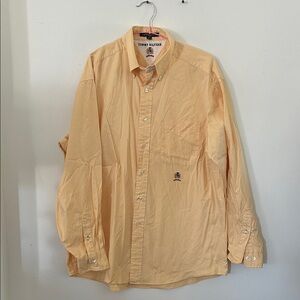 Tommy Hilfiger Men's Button-Down Shirt 16 Yellow 100% Cotton Long Sleeve Crest